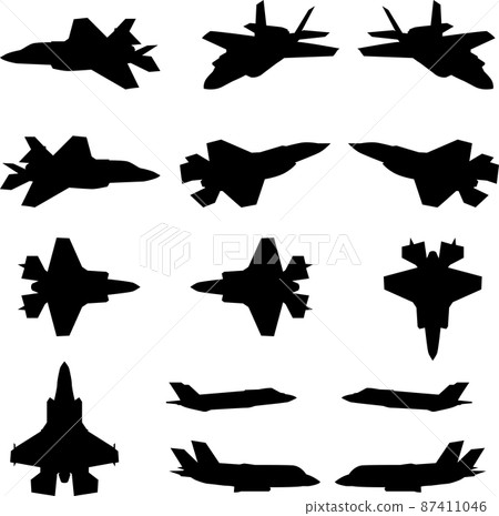 戰鬥機剪影素材集矢量 87411046