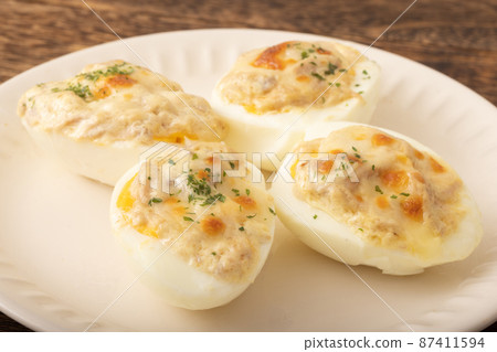 Grilled boiled egg with mayonnaise 87411594
