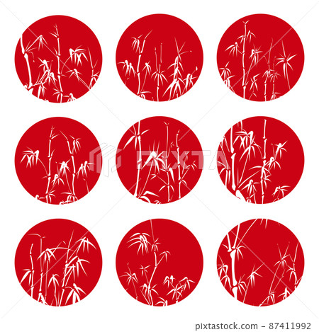 Abstract round red icons with bamboo trees. Abstract round red icons with bamboo trees. 87411992
