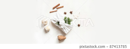 Christmas reusable sustainable gift. Banner Christmas reusable sustainable gift. Banner 87413785