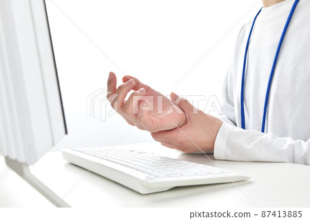 Business woman suffering from tendonitis Business woman suffering from tendonitis 87413885