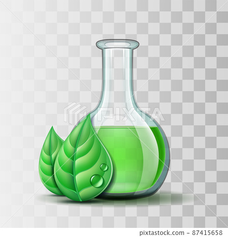 Green nature leaf and flask. Template for environment and laboratory industrial Eco design. 87415658