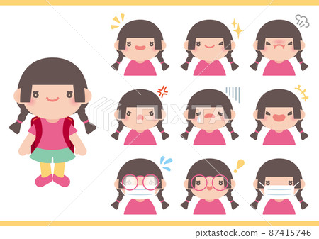 小學女孩圖標 set_ 辮子 87415746