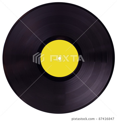 VINYL RECORD with yellow blank label isolated on white b.ackground. 87416847