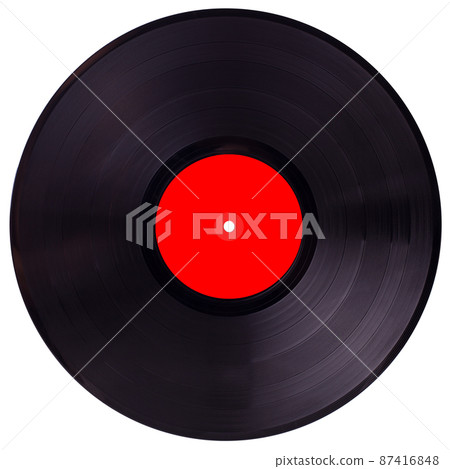 Vinyl 33rpm record with red label. With clipping path. 87416848