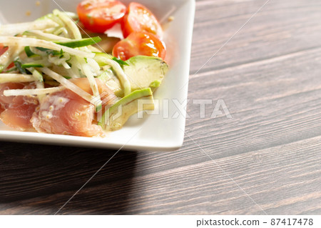 Tuna and avocado carpaccio salad Tuna and avocado carpaccio salad 87417478