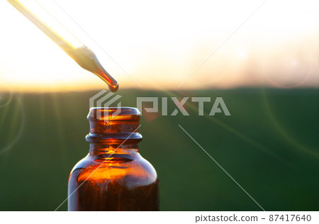 Natural remedies, aromatherapy - dropper & bottle. Organic bio cosmetic, brown bottle. 87417640