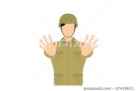Male soldier pose, stop! Both hands stick out forward 87418651