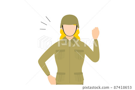 女兵姿勢,興高采烈的膽子姿勢 女兵姿勢,興高采烈的膽子姿勢 87418653