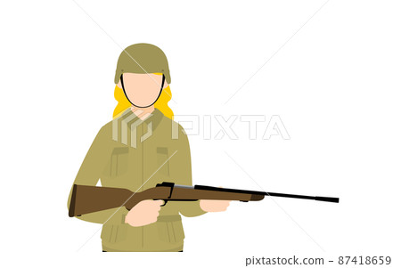 女兵擺姿勢,拿著步槍站崗 女兵擺姿勢,拿著步槍站崗 87418659