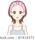 一個戴著髮帶、表情驚訝的女人的插圖 87419373