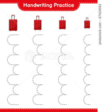 Handwriting practice. Tracing lines of Travel Bag. Educational children game, printable worksheet, vector illustration Handwriting practice. Tracing lines of Travel Bag. Educational children game, printable worksheet, vector illustration 87420082