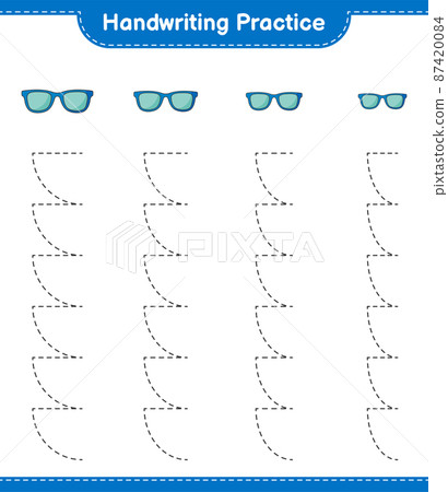 Handwriting practice. Tracing lines of Sunglasses. Educational children game, printable worksheet, vector illustration Handwriting practice. Tracing lines of Sunglasses. Educational children game, printable worksheet, vector illustration 87420084