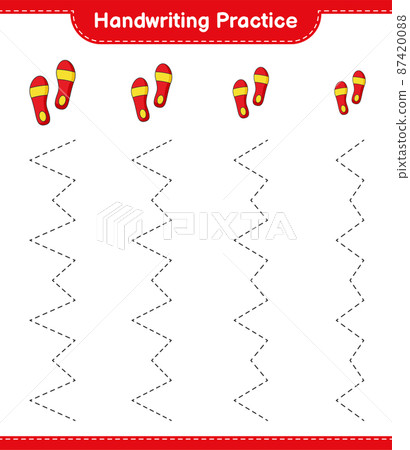 Handwriting practice. Tracing lines of Flip Flop. Educational children game, printable worksheet, vector illustration Handwriting practice. Tracing lines of Flip Flop. Educational children game, printable worksheet, vector illustration 87420088