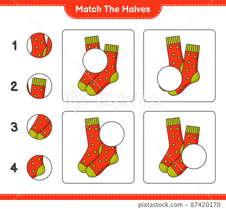 Match the halves. Match halves of Socks. Educational children game, printable worksheet, vector illustration 87420170