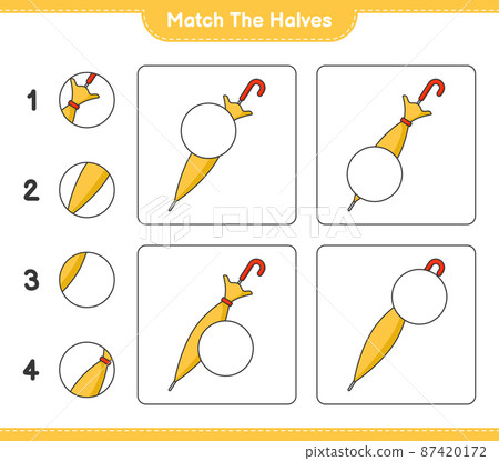 Match the halves. Match halves of Umbrella. Educational children game, printable worksheet, vector illustration 87420172