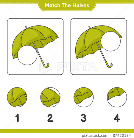 Match the halves. Match halves of Umbrella. Educational children game, printable worksheet, vector illustration Match the halves. Match halves of Umbrella. Educational children game, printable worksheet, vector illustration 87420184