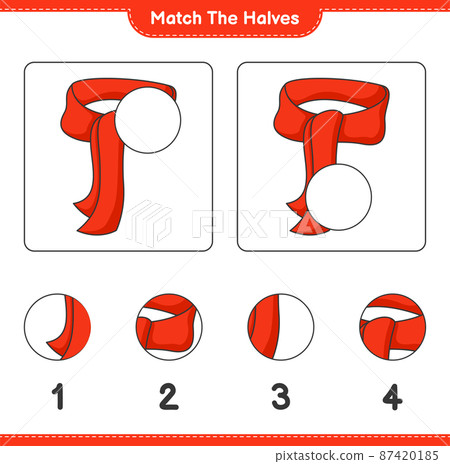 Match the halves. Match halves of Scarf. Educational children game, printable worksheet, vector illustration 87420185