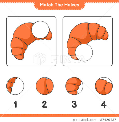 Match the halves. Match halves of Croissant. Educational children game, printable worksheet, vector illustration 87420187