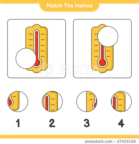 Match the halves. Match halves of Thermometer. Educational children game, printable worksheet, vector illustration Match the halves. Match halves of Thermometer. Educational children game, printable worksheet, vector illustration 87420189