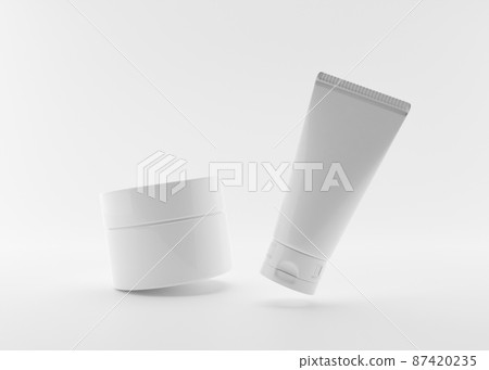 White and blank, unbranded cosmetic cream tube and jar on white background. Skin care products presentation. Minimalist mockup. Free space for your graphic design. Skincare, beauty. 3D rendering. White and blank, unbranded cosmetic cream tube and jar on white background. Skin care products presentation. Minimalist mockup. Free space for your graphic design. Skincare, beauty. 3D rendering. 87420235