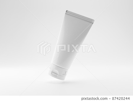 White and blank, unbranded cosmetic cream tube on white background. Skin care product presentation. Minimalist mockup. Free space for your graphic design. Skincare, beauty and spa. 3D rendering. 87420244