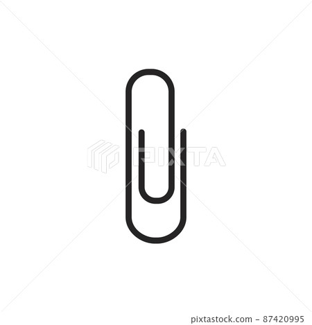 Black isolated icon of paper clip on white background. Silhouette of paper clip. Black isolated icon of paper clip on white background. Silhouette of paper clip. 87420995
