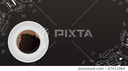 Coffee background with realistic cup of coffee - Vector 87422064