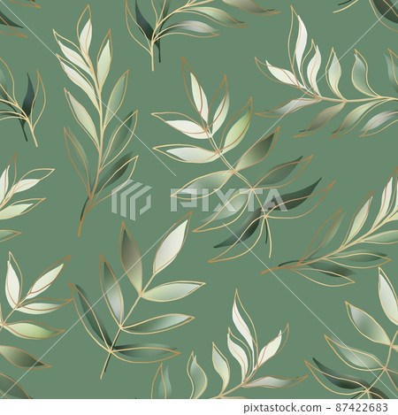 Leaves and branches vector seamless pattern. Olive brush leaves and twigs Leaves and branches vector seamless pattern. Olive brush leaves and twigs 87422683