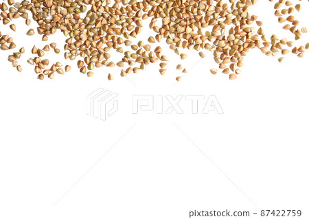 Green buckwheat on white background, top view Green buckwheat on white background, top view 87422759
