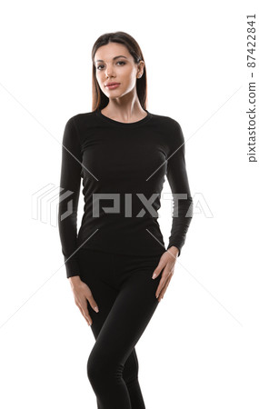 Woman wearing thermal underwear isolated on white 87422841