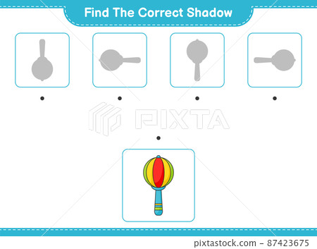 Find the correct shadow. Find and match the correct shadow of Baby Rattle. Educational children game, printable worksheet, vector illustration Find the correct shadow. Find and match the correct shadow of Baby Rattle. Educational children game, printable worksheet, vector illustration 87423675