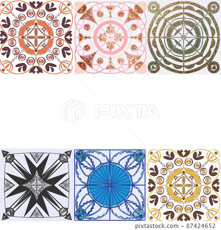 A Collection Of Hand Painted Mosaic Tiles With Copy Space 87424652