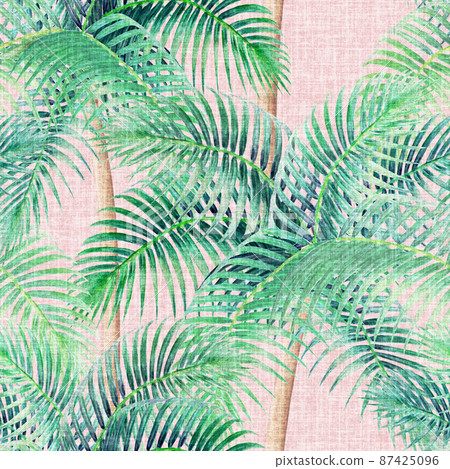 Watercolor background with tropical palm trees seamless pattern. 87425096