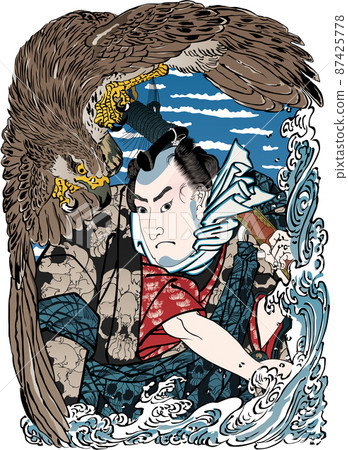 Ukiyo-e Eagle and Wave & Kuniyoshi Moyasu Cash Man Nozure Gosuke 87425778