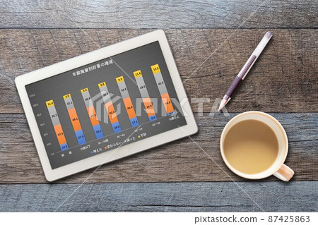 Increase / decrease graph of savings by age group (tablet coffee pen) Increase / decrease graph of savings by age group (tablet coffee pen) 87425863