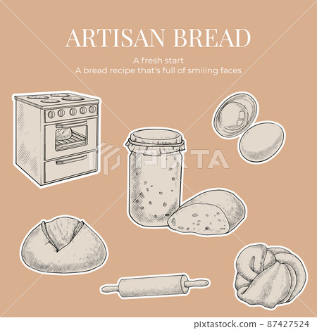 Sticker template with sourdough concept,sketch drawing style 87427524
