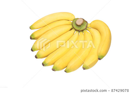 Cavendish bananas isolated on white background. Bright yellow bunch of appetizing ripe bananas isolated on white background 87429078