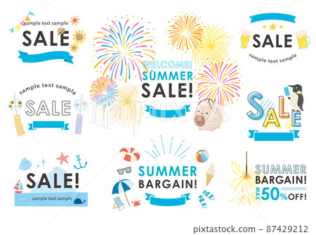 Summer illustration frame set 2 (with text) that can be used for banners, etc. 87429212