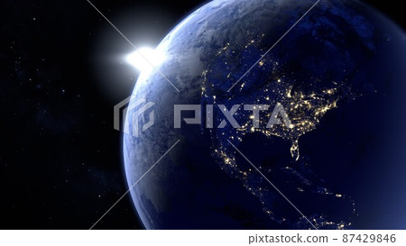 從太空看到的北美地球夜景的 3D 渲染 87429846