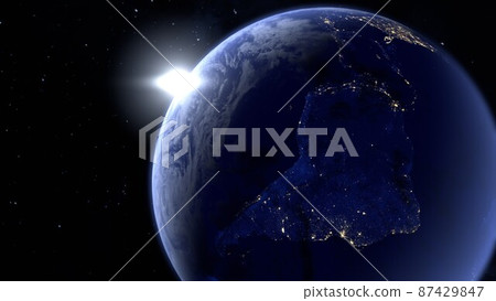 從太空看地球上南美洲夜景的 3D 渲染 87429847