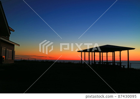 Sunset over the Sea of Japan seen from the Omagoe Highway in Aomori Prefecture Sunset over the Sea of Japan seen from the Omagoe Highway in Aomori Prefecture 87430095