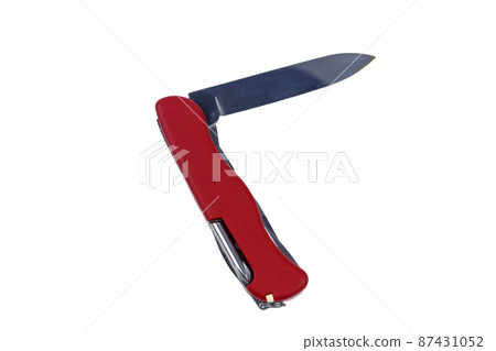Red all purpose pocket knife isolated on white background 87431052