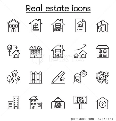 Real estate icons set in thin line style 87432574