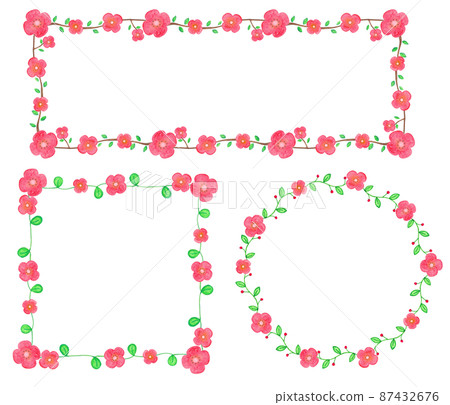 three kinds of red flower illustration frame 87432676