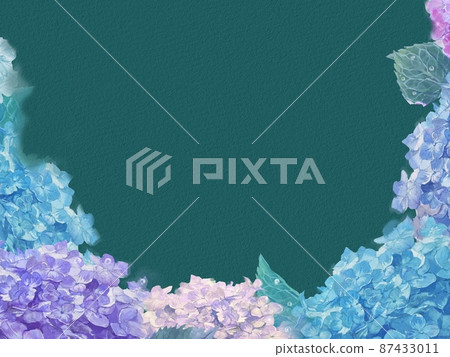 淡紫色和淡藍色繡球花的水彩畫手繪插圖 87433011