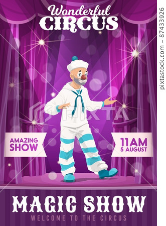 Shapito circus poster with cartoon sailor clown... - Stock Illustration ...