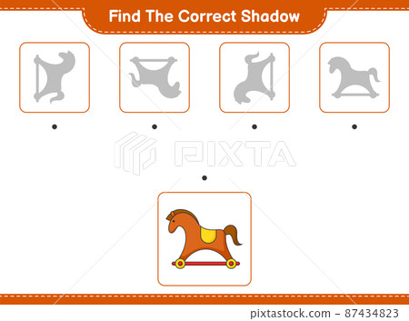 Find the correct shadow. Find and match the correct shadow of Rocking Horse. Educational children game, printable worksheet, vector illustration 87434823
