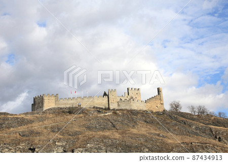 Tourbillon Castle on the mountain of Sion, Switzerland  87434913