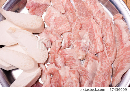 Korean traditional style fresh pork beef belly BBQ Korean traditional style fresh pork beef belly BBQ 87436009